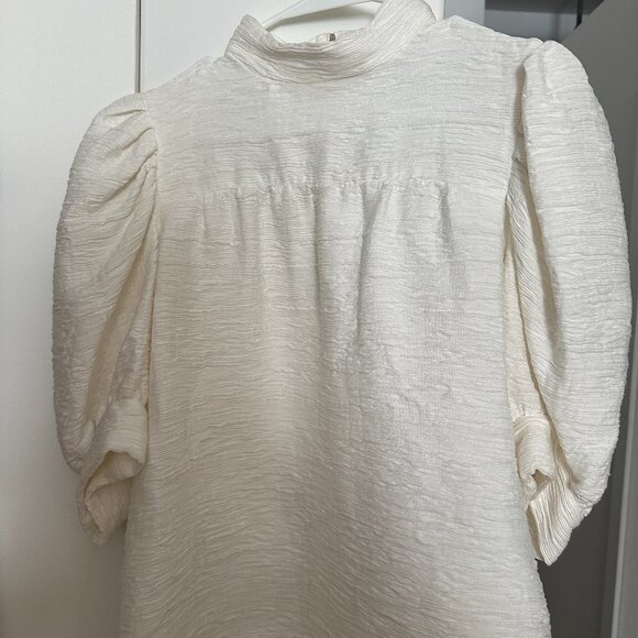 Sandro Paris Janyce Puff Sleeve Cloqué Blouse White Ecru Size 3/FR40/US8 - Picture 4 of 7